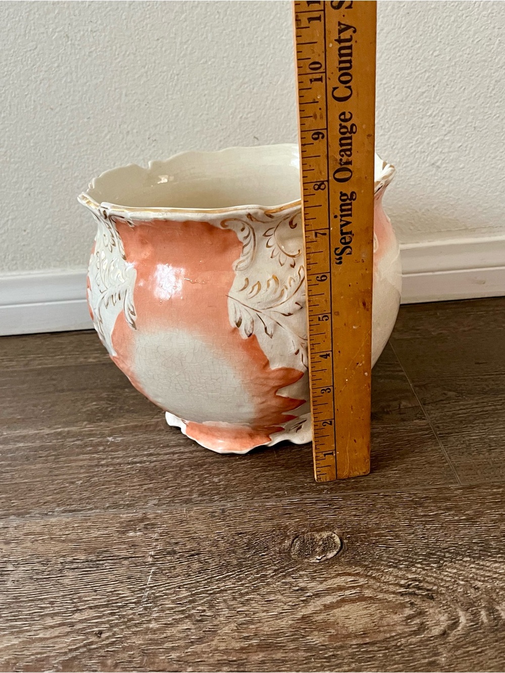 Ornate Coral and Cream Decorative Ceramic Planter from Germany - Picture 2 of 10